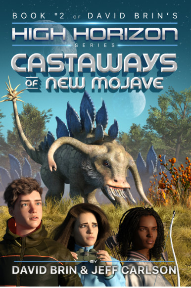 Cover image for Castaways of New Mojave by David Brin, published by Ring of Fire Pres 2021.